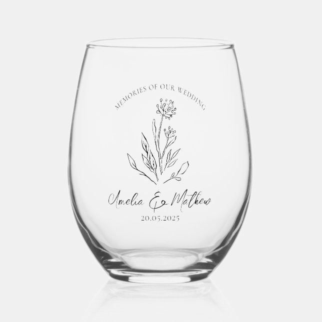 Vaso De Vino Recuerdos del Boho Rustic Floral Eucalyptus Bodas (Anverso)