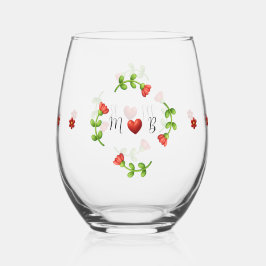 Vaso De Vino Red Flower Heart Monogram Stemless Glass