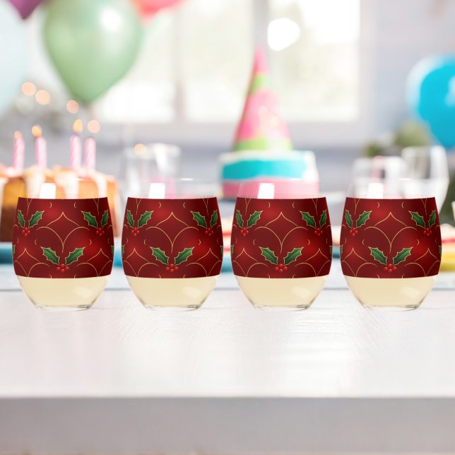 Vaso De Vino Red Holly Pattern – Elegant Christmas Style (Insitu (Cumpleaños))