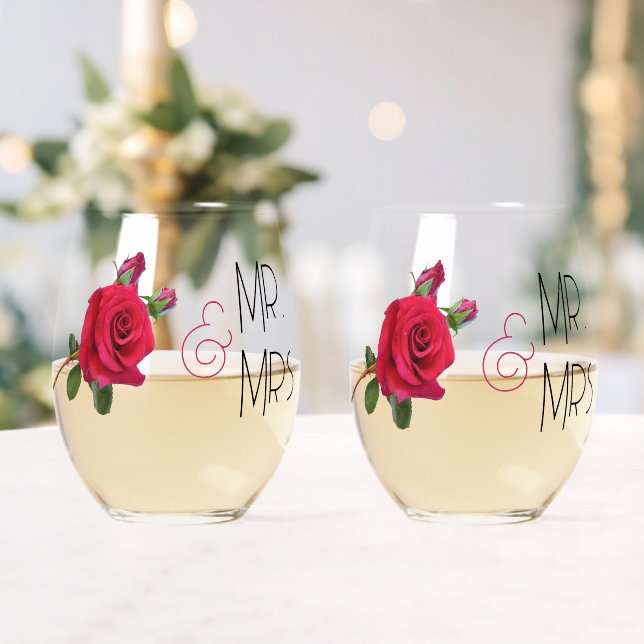 Vaso De Vino Red Rose Mr. y Mrs. Boda Glassware (Insitu (Boda))