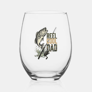 Vaso De Vino Reel Cool Papá Pesca de Lubina Diseño de Grabado V
