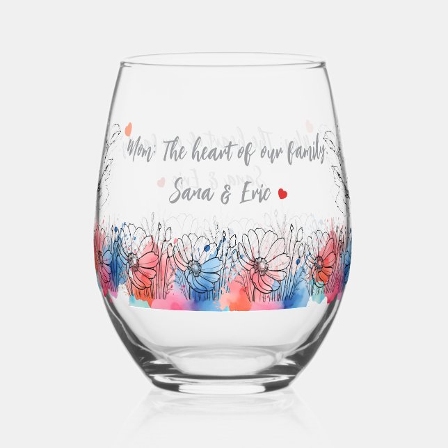 Vaso De Vino Regalo acuático floral moderno para mamá con cita (Anverso)