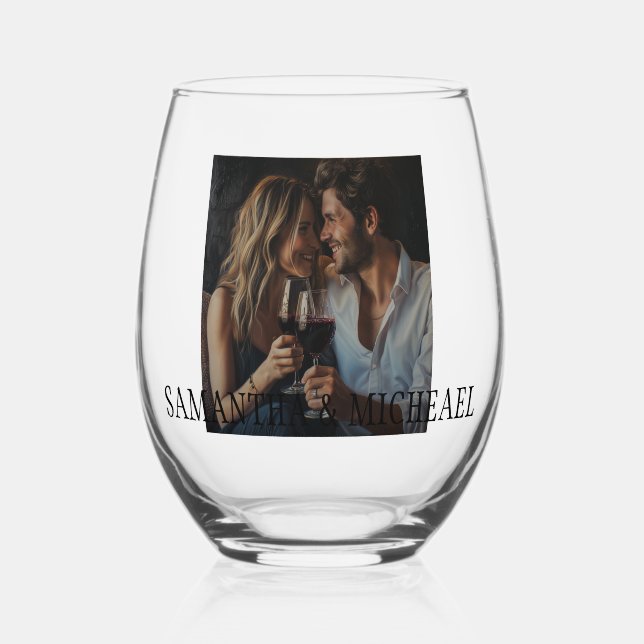 Vaso De Vino Regalo Boda de parejas fotográficas personalizadas (Anverso)