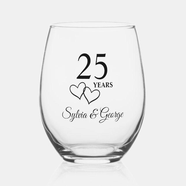 Vaso De Vino Regalo de 25 años personalizado elegante moderno (Anverso)
