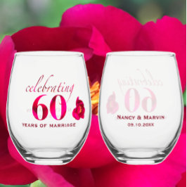 Vaso De Vino Regalo de aniversario floral 60 Boda personalizado