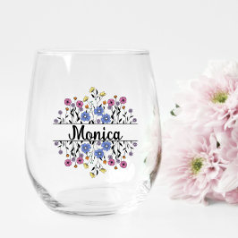 Vaso De Vino Regalo de dama de honor, Monograma moderno elegant