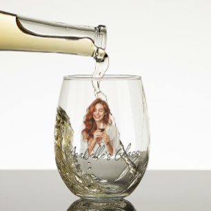Vaso De Vino Regalo de monograma de nombre de foto personalizad