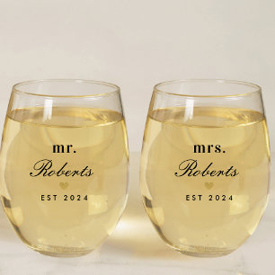 Vaso De Vino Regalo de recién casados Sr. y Sra. Corazón de Oro