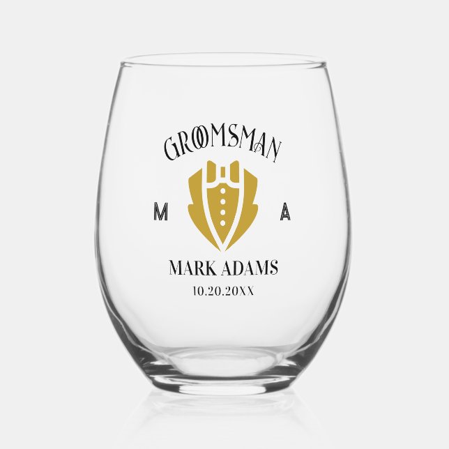 Vaso De Vino Regalo Elegante para Padrinos Esmoquin Monograma P (Anverso)