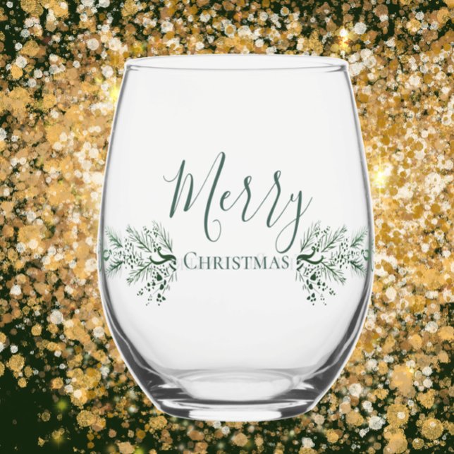 Vaso De Vino Regalo exclusivo de Navidades de pino modernos y p (Give a beautiful unique personalized gift.  Merry Christmas modern script pine art. Add custom text
)