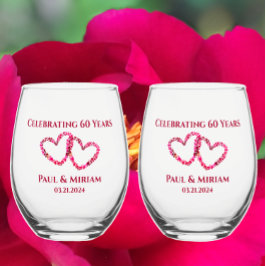 Vaso De Vino Regalo floral del corazón de 60 años personalizado