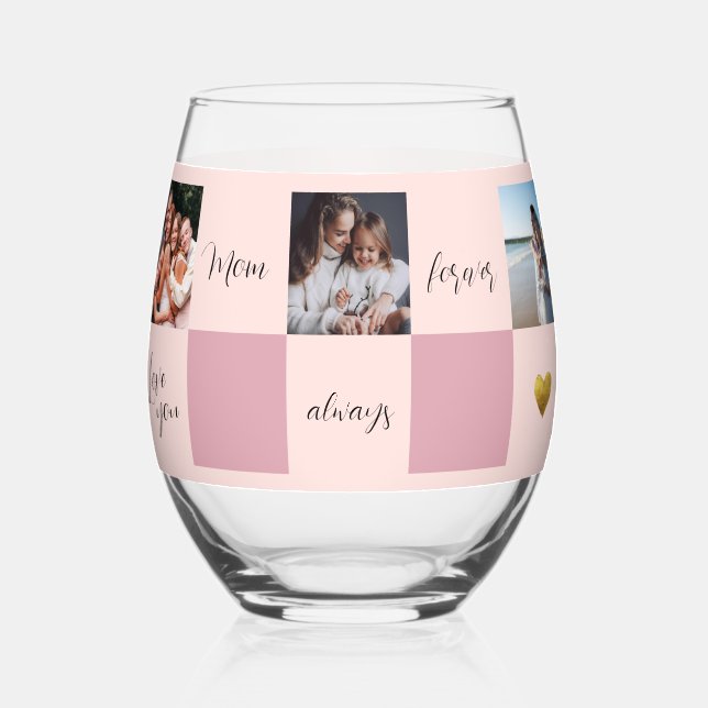 Vaso De Vino Regalo fotográfico "Te amo siempre, mamá" (Anverso)