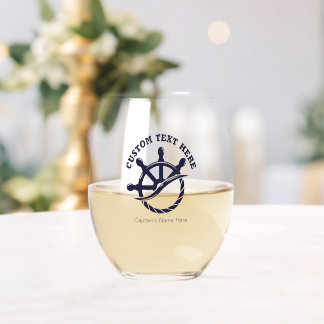 Vaso De Vino Regalo Náutico de Capitán de Barco Personalizado