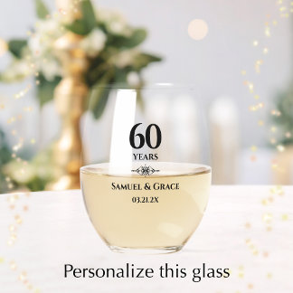 Vaso De Vino Regalo personalizado elegante de 60 aniversario de