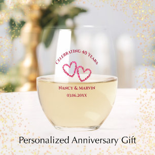 Vaso De Vino Regalo Personalizado Elegante Rojo para 40 Anivers