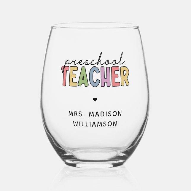 Vaso De Vino Regalos personalizados de profesores de preescolar (Anverso)