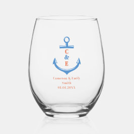 Vaso De Vino Remo de Monograma de Ancla Náutica 