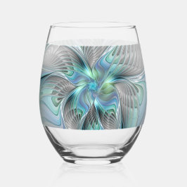 Vaso De Vino Resumen de mariposa azul verde azul Fantasía arte 