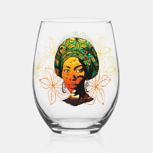 Vaso De Vino Retrato de mujer africana con puesta de sol