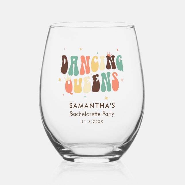 Vaso De Vino Retro Dancing Queens Disco Bachelorette Party (Anverso)