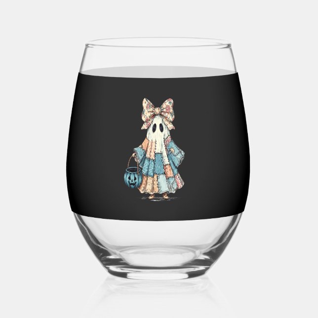 Vaso De Vino Retro Halloween Blue Denim Ghost (Anverso)