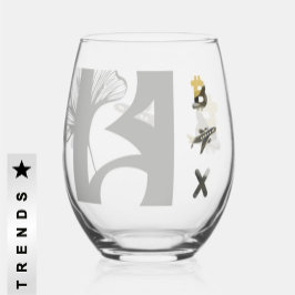 Vaso De Vino RICH Stemless Wine Glass Abstract Black Gold