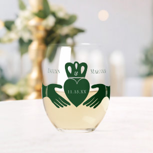 Vaso De Vino Ring de Claddagh irlandés Sencillo gráfico Verde