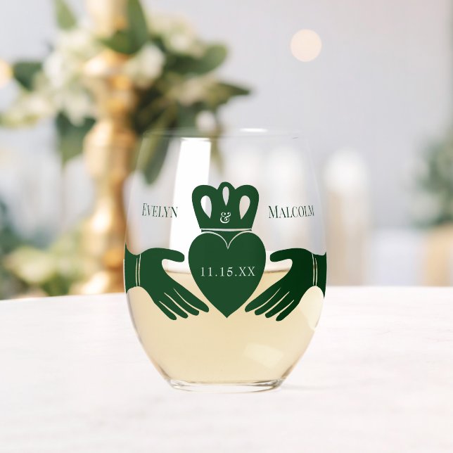 Vaso De Vino Ring de Claddagh irlandés Sencillo gráfico Verde (Insitu (Boda))