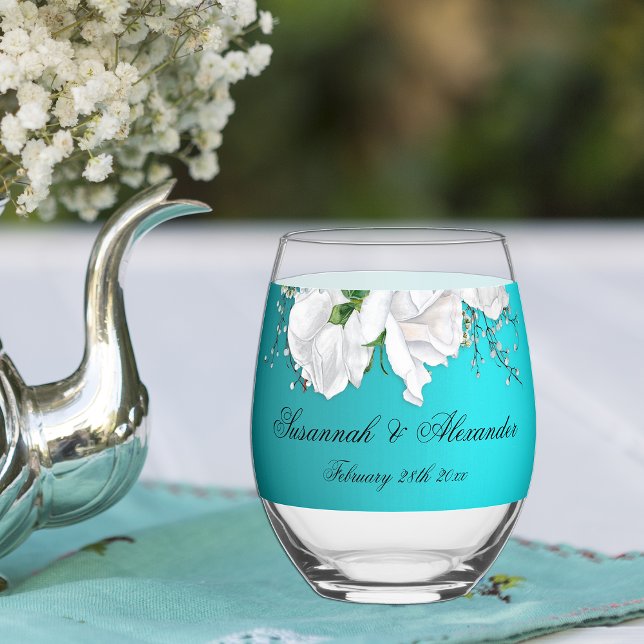 Vaso De Vino Romance y Rosas Boda Turquesa (Subido por el creador)