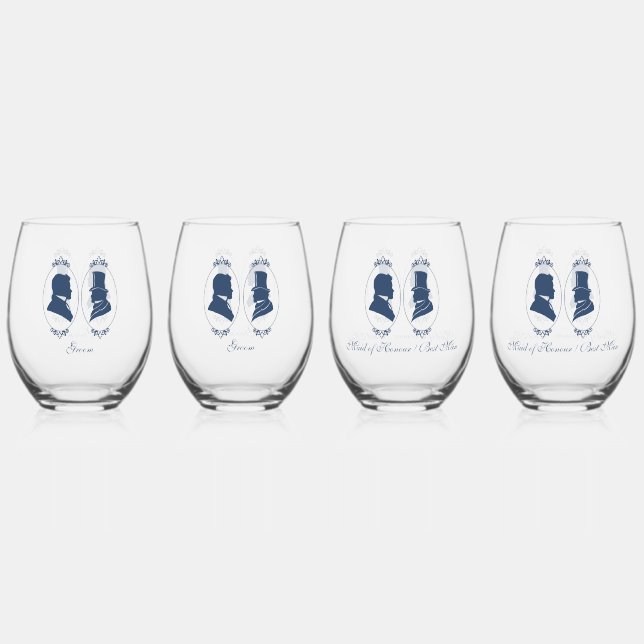 Vaso De Vino Romantic Blue Regency Gay Botanical Silhouette  (Anverso)