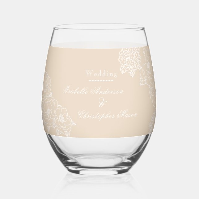 Vaso De Vino Romantic Wedding Peonies Delicate Ivory (Anverso)