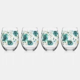 Vaso De Vino Romántica crema verde verde Rosa floral