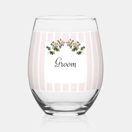 Vaso De Vino Romántico Boda de Groom Blanche Rosa