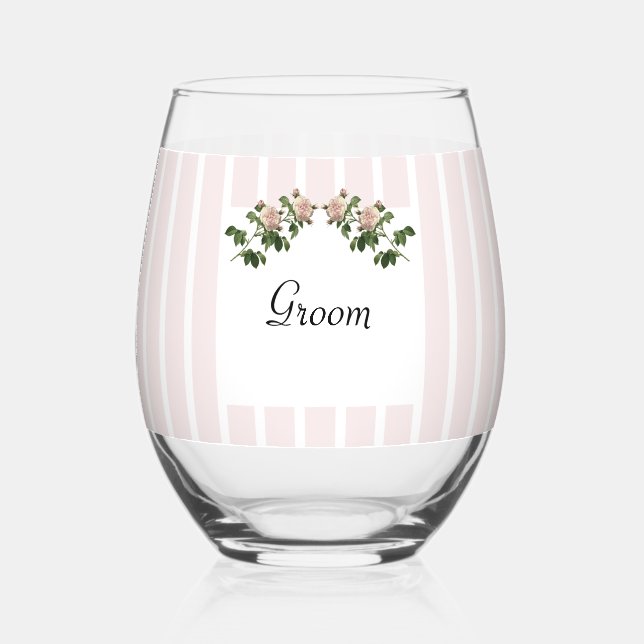 Vaso De Vino Romántico Boda de Groom Blanche Rosa (Anverso)