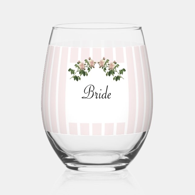 Vaso De Vino Romántico Boda de novia rosa suave (Anverso)