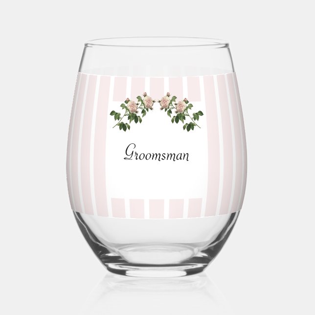 Vaso De Vino Romántico Boda Groomsman suave rosa (Reverso )
