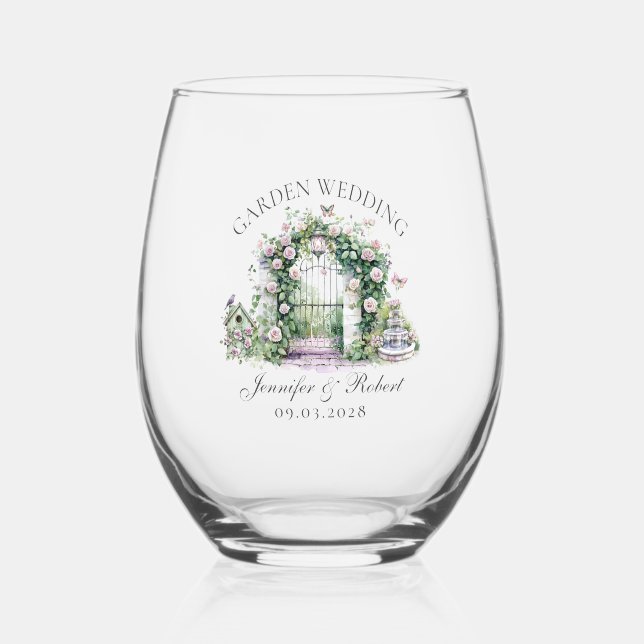 Vaso De Vino Romántico jardín Boda Floral Arco Fuente (Anverso)