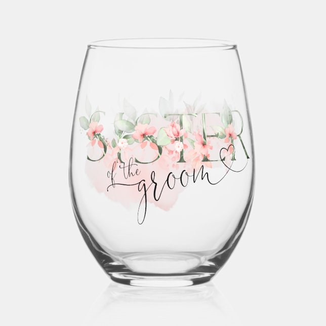 Vaso De Vino Rosa de acuarela hermana floral del regalo del nov (Anverso)