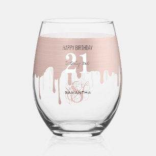 Vaso De Vino Rosa de moda Oro rosado goteo metálico 21º cumplea