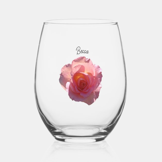 Vaso De Vino Rosa de té rosado radiante personalizado (Anverso)