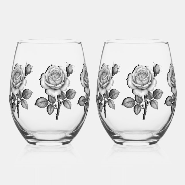 Vaso De Vino Rosa en blanco y negro (Anverso)