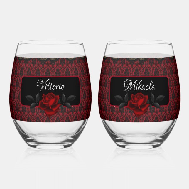 Vaso De Vino Rosa gótico oscuro Boda (Anverso)