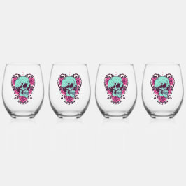 Vaso De Vino Rosa Heart Skull