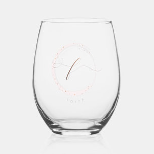Vaso De Vino Rosa Letra de monograma F de guión dorado