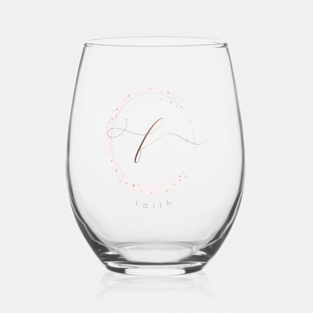 Vaso De Vino Rosa Letra de monograma F de guión dorado (Anverso)