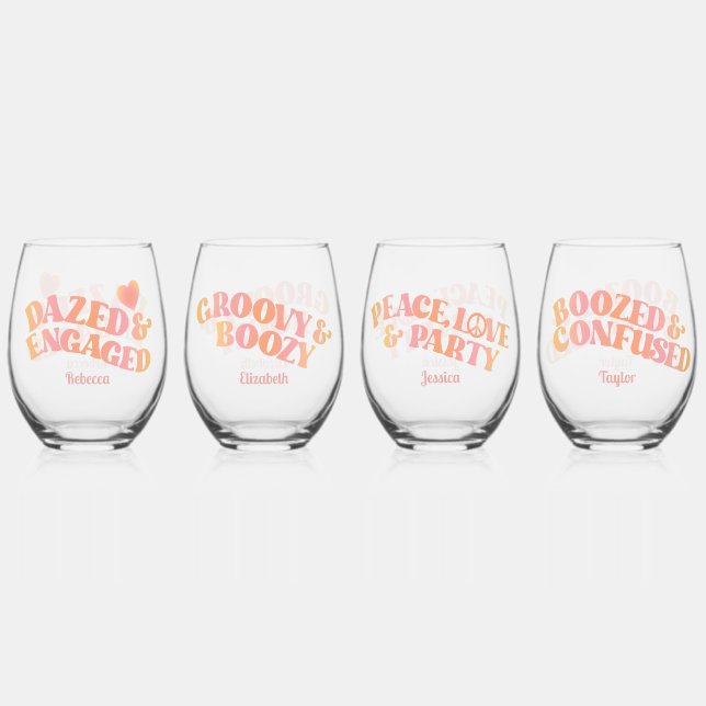 Vaso De Vino Rosa Melocotón Retro Aturdida y Comprometida (Anverso)