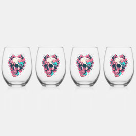 Vaso De Vino Rosa Retro Thorny Skull