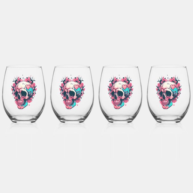 Vaso De Vino Rosa Retro Thorny Skull (Anverso)