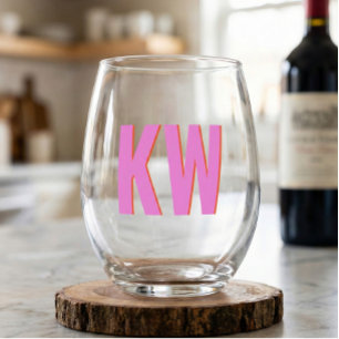 Vaso De Vino Rosa Rojo Moderno Sombra Monograma Personalizado