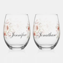 Vaso De Vino Rosa romántico rosa suave sobre Boda blanco